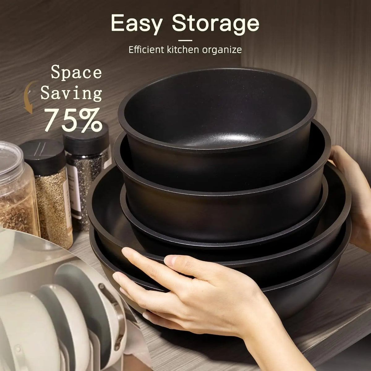 Nonstick Healthy Ceramic Coating Cookware Set Removable Handle Stackable Pots and Pans Oven Safe Induction Kitchen Set Space Saving 21pcs