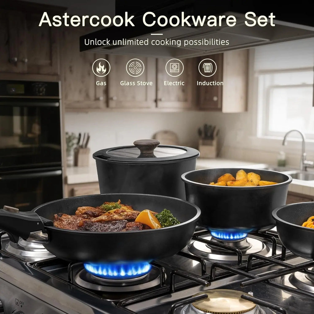 Nonstick Healthy Ceramic Coating Cookware Set Removable Handle Stackable Pots and Pans Oven Safe Induction Kitchen Set Space Saving 21pcs