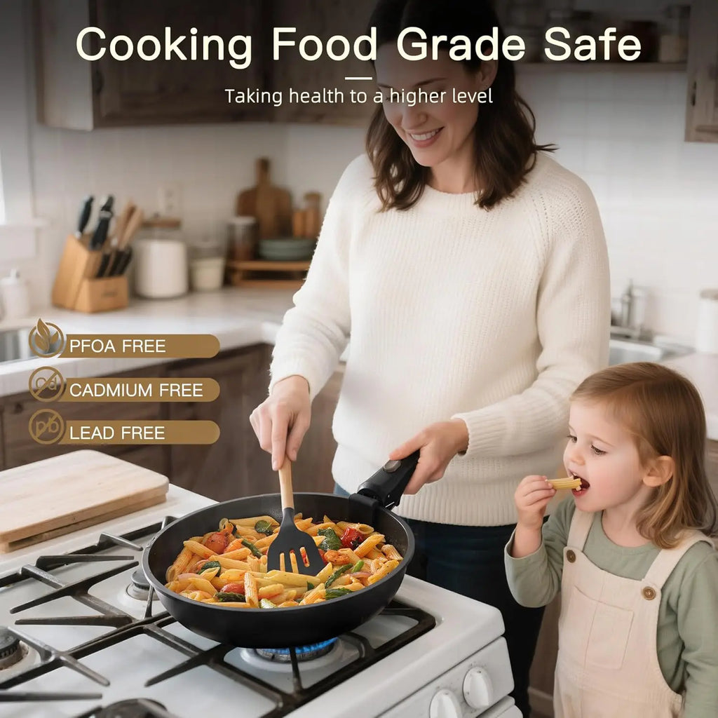 Nonstick Healthy Ceramic Coating Cookware Set Removable Handle Stackable Pots and Pans Oven Safe Induction Kitchen Set Space Saving 21pcs