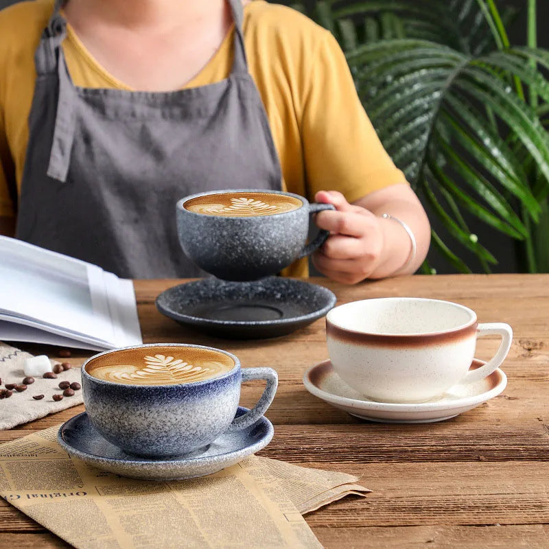 High Quality 320ml Ceramic Coffee Cup and Saucer Cappuccino Latte Teacup Milk Mugs with Plates Set