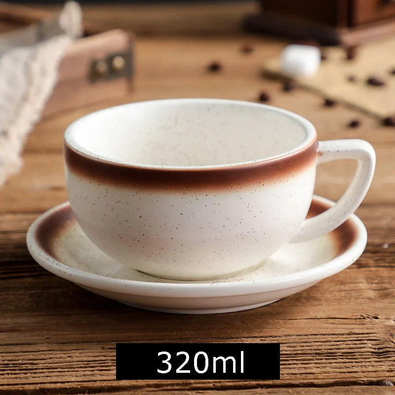 High Quality 320ml Ceramic Coffee Cup and Saucer Cappuccino Latte Teacup Milk Mugs with Plates Set
