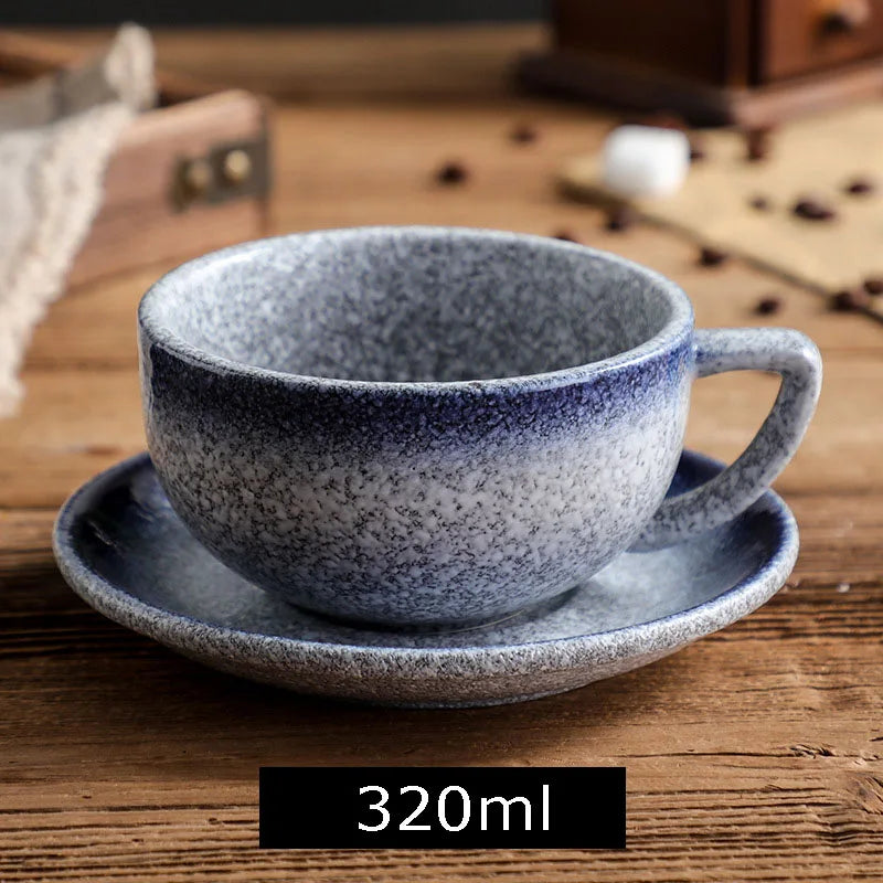 High Quality 320ml Ceramic Coffee Cup and Saucer Cappuccino Latte Teacup Milk Mugs with Plates Set
