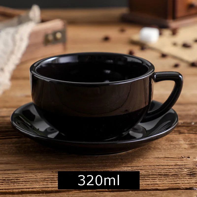 High Quality 320ml Ceramic Coffee Cup and Saucer Cappuccino Latte Teacup Milk Mugs with Plates Set