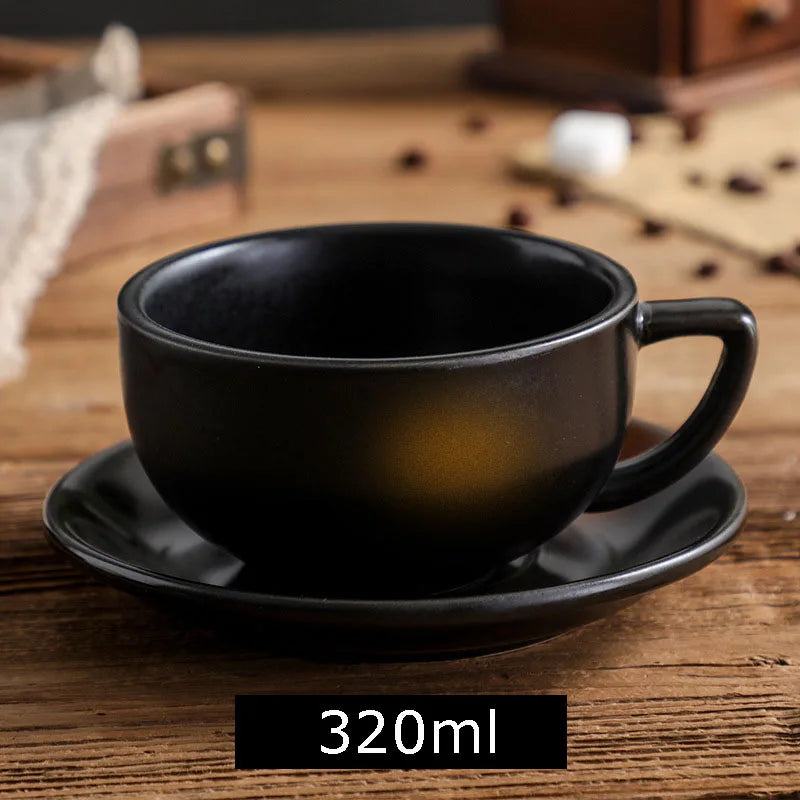 High Quality 320ml Ceramic Coffee Cup and Saucer Cappuccino Latte Teacup Milk Mugs with Plates Set