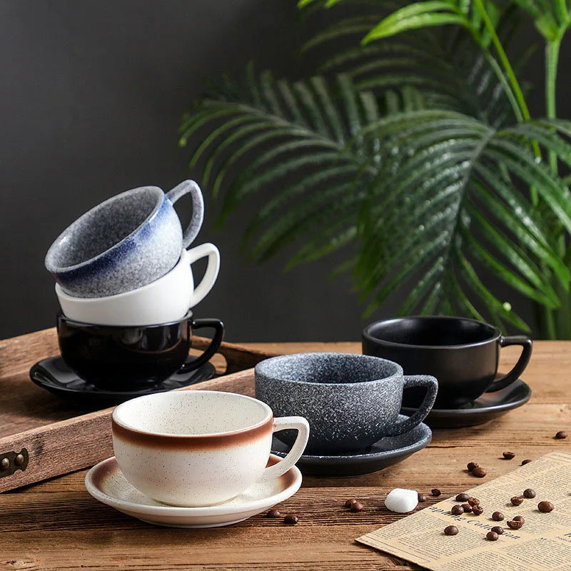 High Quality 320ml Ceramic Coffee Cup and Saucer Cappuccino Latte Teacup Milk Mugs with Plates Set