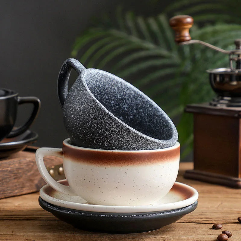 High Quality 320ml Ceramic Coffee Cup and Saucer Cappuccino Latte Teacup Milk Mugs with Plates Set