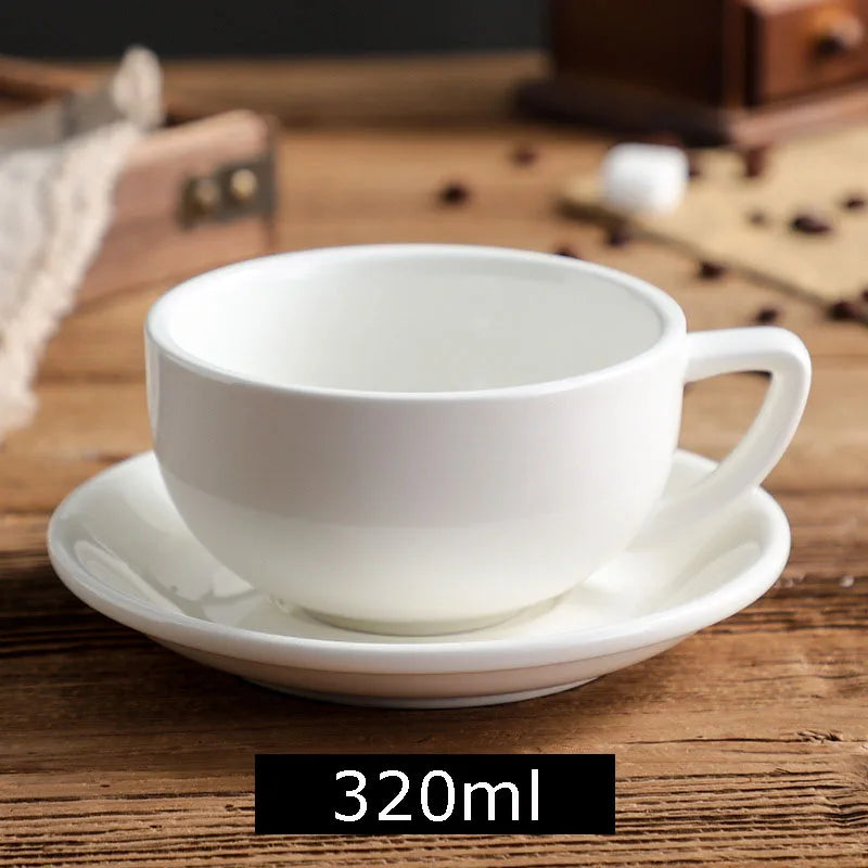 High Quality 320ml Ceramic Coffee Cup and Saucer Cappuccino Latte Teacup Milk Mugs with Plates Set