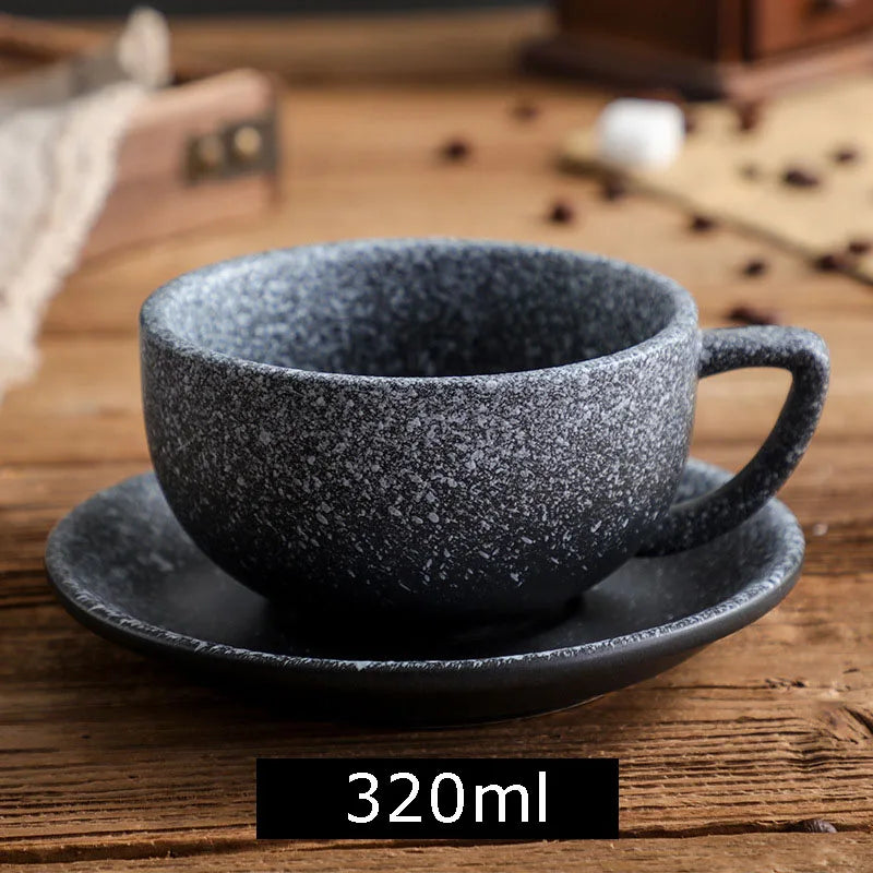 High Quality 320ml Ceramic Coffee Cup and Saucer Cappuccino Latte Teacup Milk Mugs with Plates Set