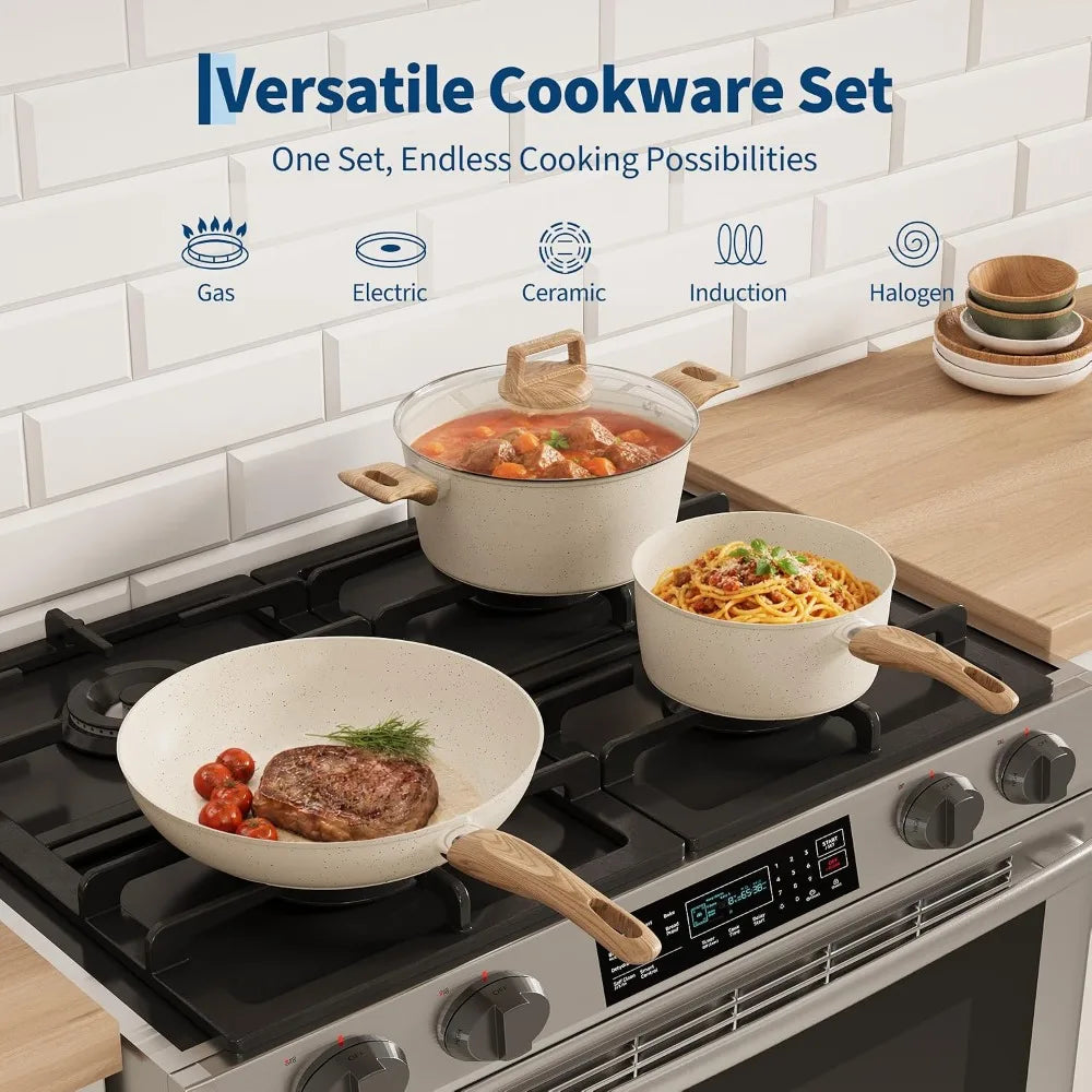 21Pcs Ceramic Cookware Pots and Pans Set Nonstick Cookware Set Ceramic Induction Kitchen Cooking Set