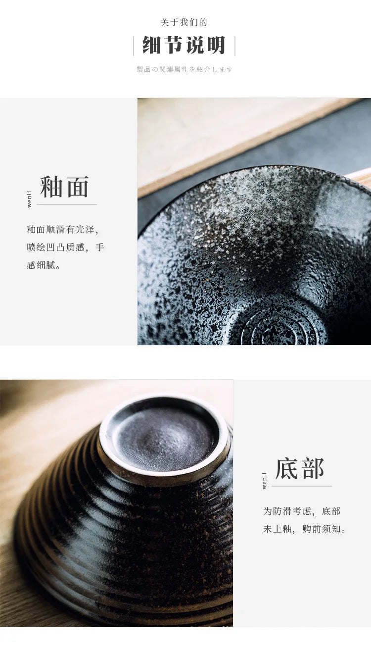 Creative Ceramic Bowl Japanese Ramen Bowl Household Soup Noodle Large Bucket Horn Bowl Tableware Set