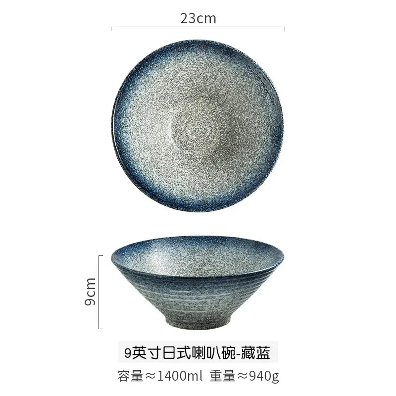 Creative Ceramic Bowl Japanese Ramen Bowl Household Soup Noodle Large Bucket Horn Bowl Tableware Set