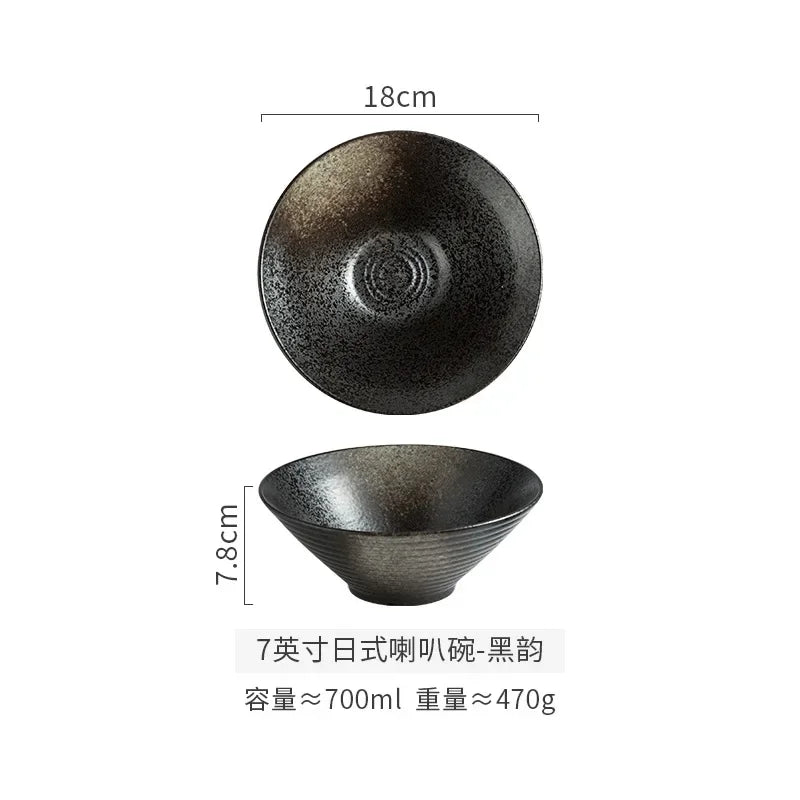 Creative Ceramic Bowl Japanese Ramen Bowl Household Soup Noodle Large Bucket Horn Bowl Tableware Set