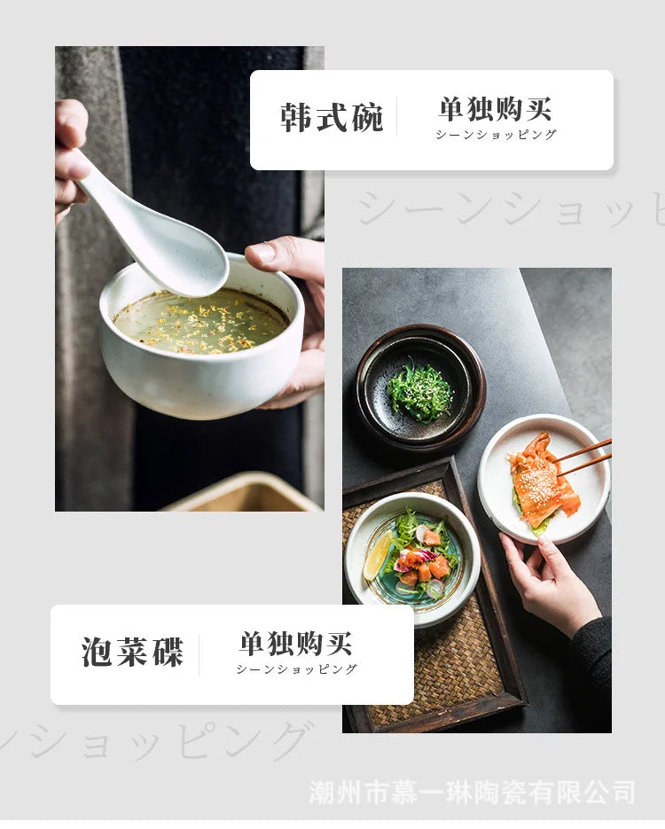 Creative Ceramic Bowl Japanese Ramen Bowl Household Soup Noodle Large Bucket Horn Bowl Tableware Set