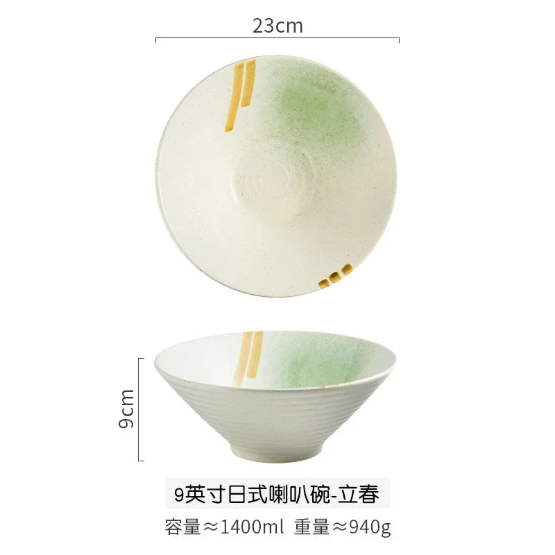 Creative Ceramic Bowl Japanese Ramen Bowl Household Soup Noodle Large Bucket Horn Bowl Tableware Set