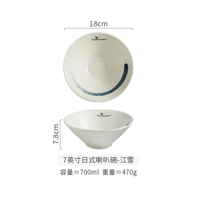 Creative Ceramic Bowl Japanese Ramen Bowl Household Soup Noodle Large Bucket Horn Bowl Tableware Set