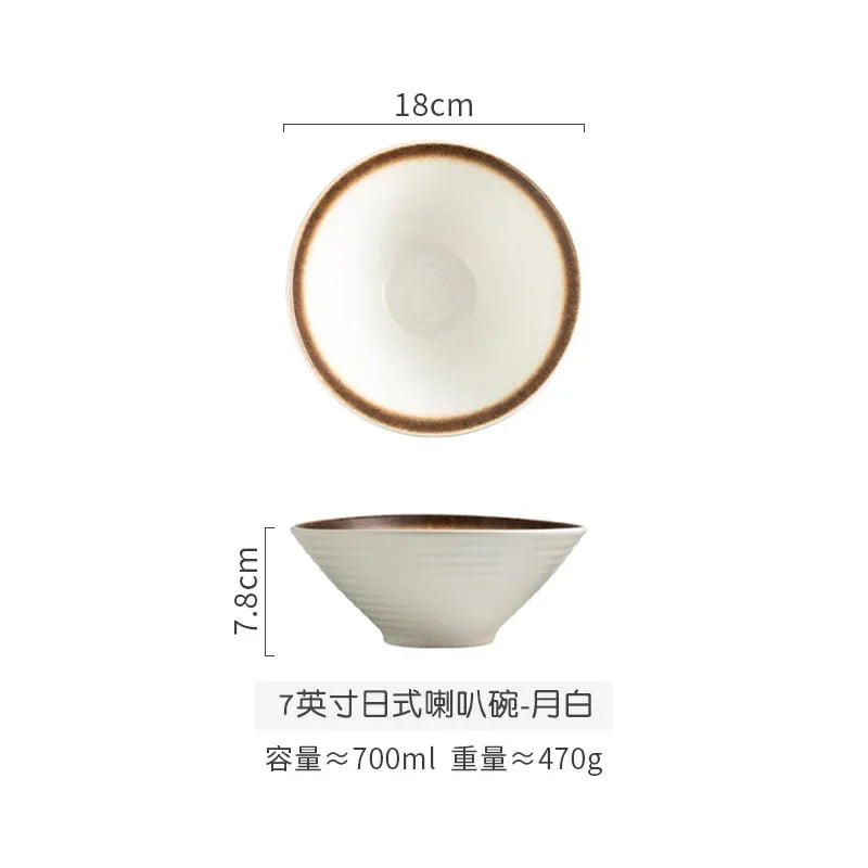 Creative Ceramic Bowl Japanese Ramen Bowl Household Soup Noodle Large Bucket Horn Bowl Tableware Set