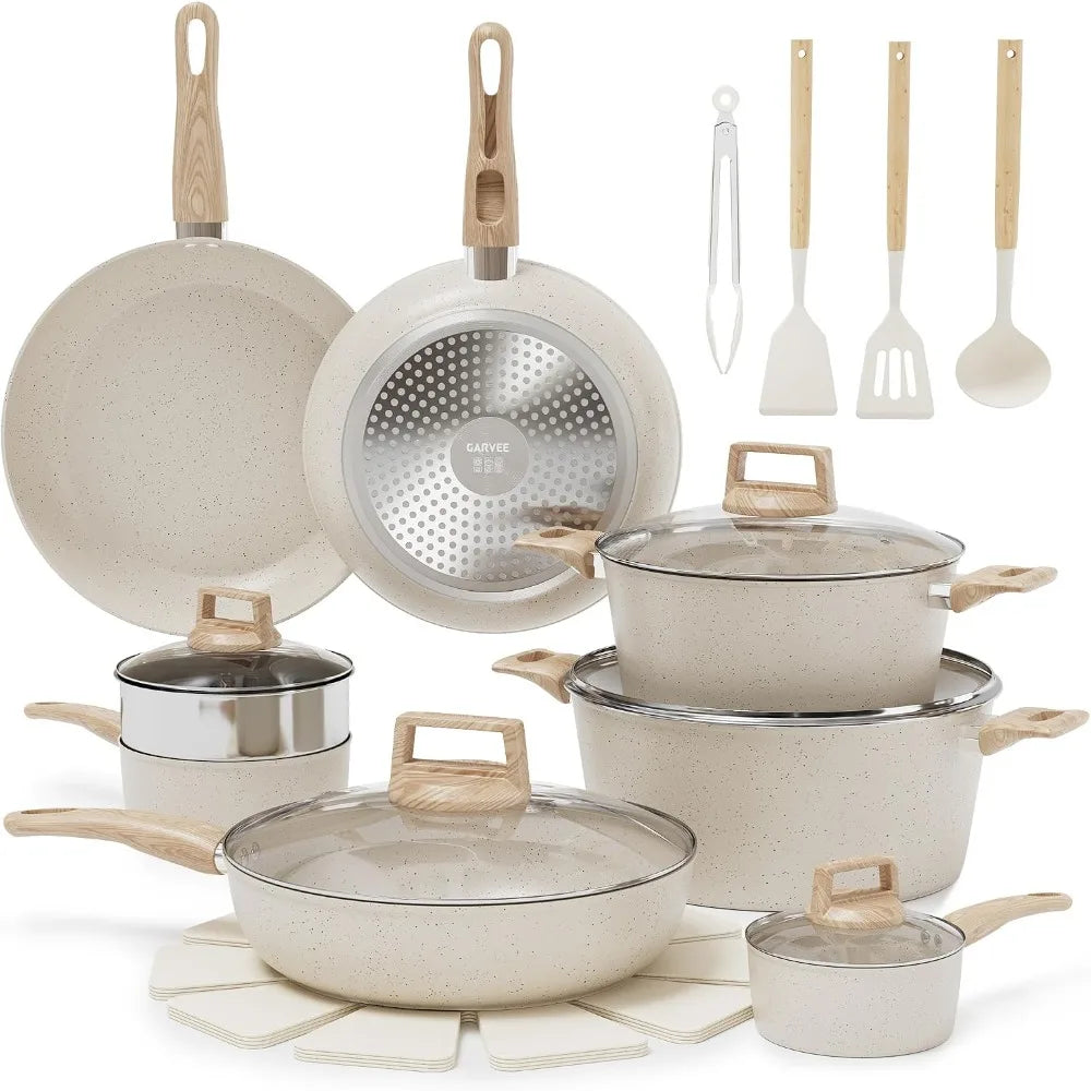 21Pcs Ceramic Cookware Pots and Pans Set Nonstick Cookware Set Ceramic Induction Kitchen Cooking Set