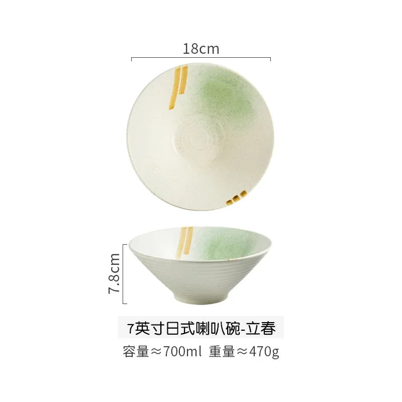 Creative Ceramic Bowl Japanese Ramen Bowl Household Soup Noodle Large Bucket Horn Bowl Tableware Set