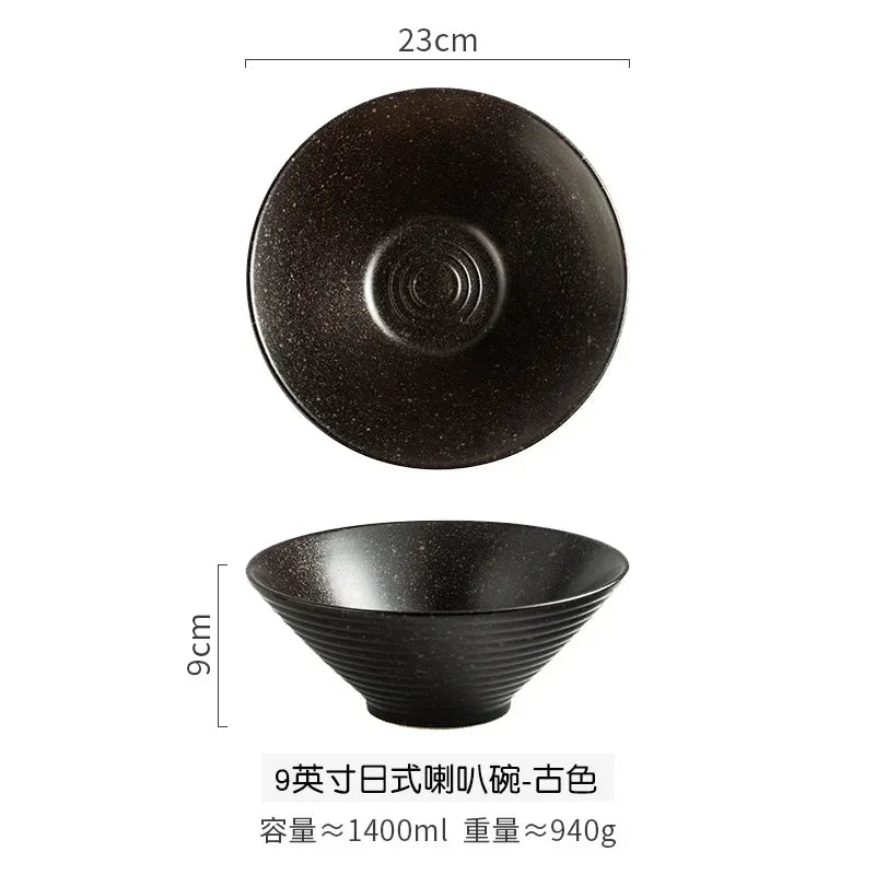 Creative Ceramic Bowl Japanese Ramen Bowl Household Soup Noodle Large Bucket Horn Bowl Tableware Set
