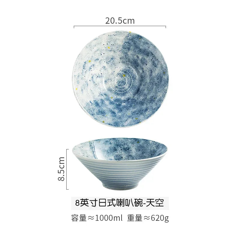 Creative Ceramic Bowl Japanese Ramen Bowl Household Soup Noodle Large Bucket Horn Bowl Tableware Set
