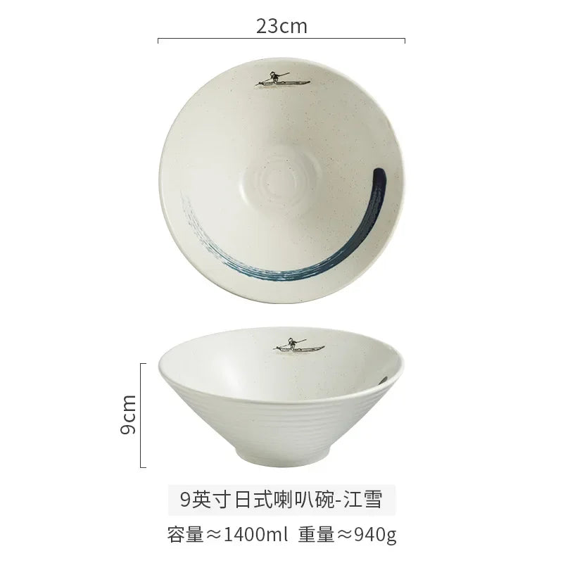 Creative Ceramic Bowl Japanese Ramen Bowl Household Soup Noodle Large Bucket Horn Bowl Tableware Set