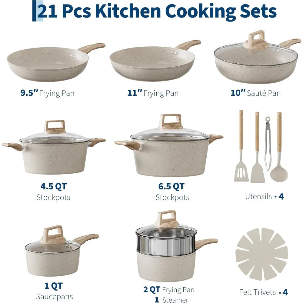 21Pcs Ceramic Cookware Pots and Pans Set Nonstick Cookware Set Ceramic Induction Kitchen Cooking Set
