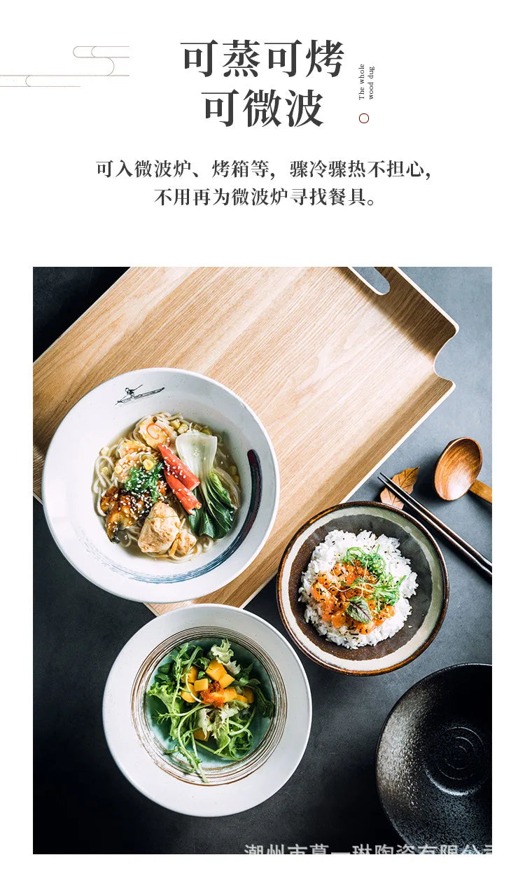 Creative Ceramic Bowl Japanese Ramen Bowl Household Soup Noodle Large Bucket Horn Bowl Tableware Set