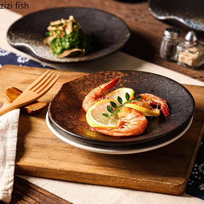 Retro Irregular Ceramic Plate Sashimi Sushi Plate Dessert Plate Pasta Dish Serving Plates Molecular Cuisine Restaurant Tableware