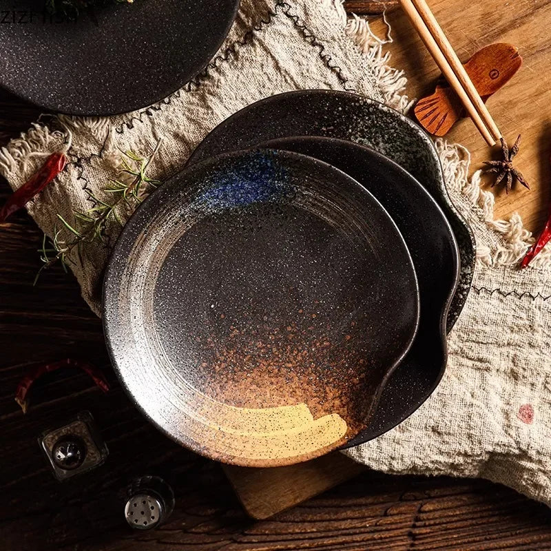 Retro Irregular Ceramic Plate Sashimi Sushi Plate Dessert Plate Pasta Dish Serving Plates Molecular Cuisine Restaurant Tableware