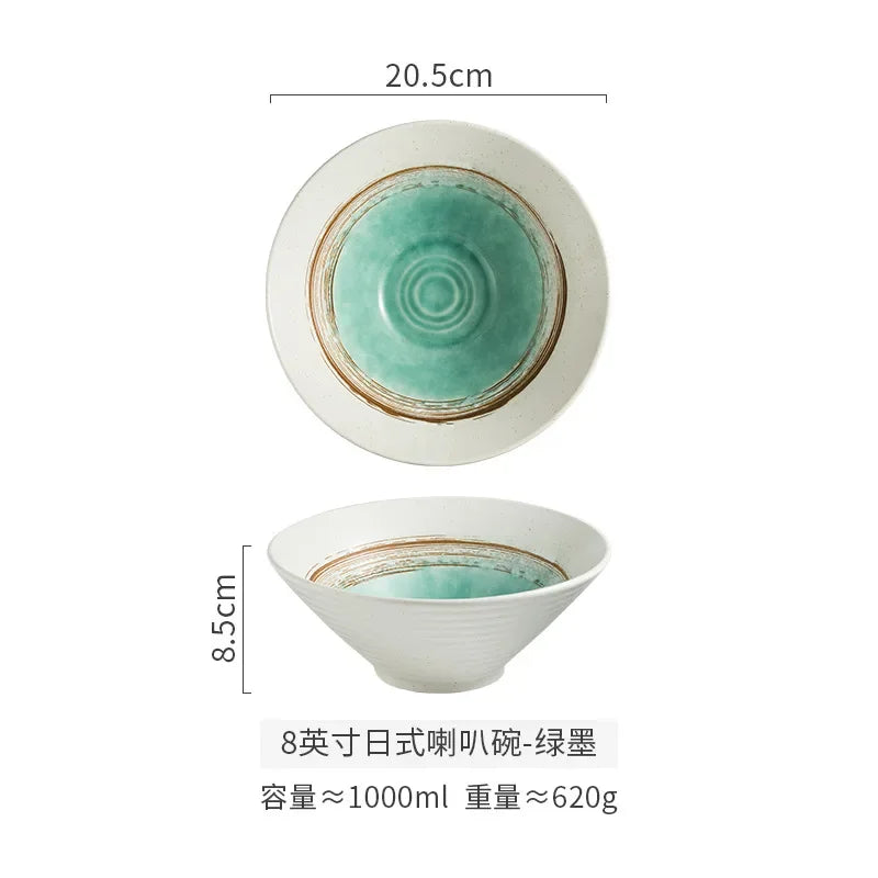 Creative Ceramic Bowl Japanese Ramen Bowl Household Soup Noodle Large Bucket Horn Bowl Tableware Set