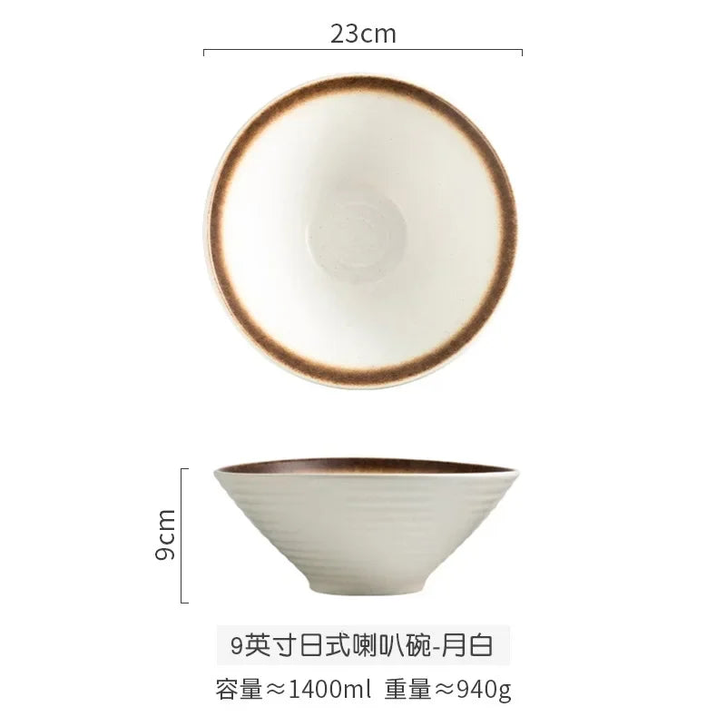 Creative Ceramic Bowl Japanese Ramen Bowl Household Soup Noodle Large Bucket Horn Bowl Tableware Set
