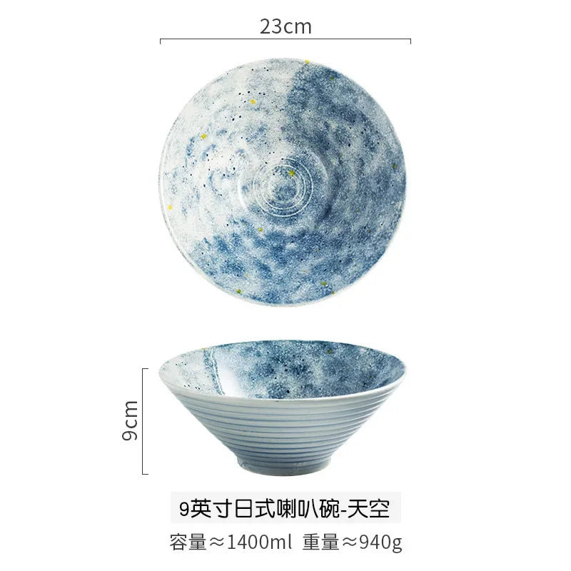 Creative Ceramic Bowl Japanese Ramen Bowl Household Soup Noodle Large Bucket Horn Bowl Tableware Set
