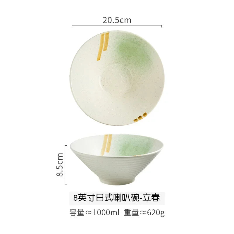 Creative Ceramic Bowl Japanese Ramen Bowl Household Soup Noodle Large Bucket Horn Bowl Tableware Set