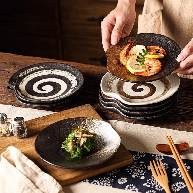 Retro Irregular Ceramic Plate Sashimi Sushi Plate Dessert Plate Pasta Dish Serving Plates Molecular Cuisine Restaurant Tableware
