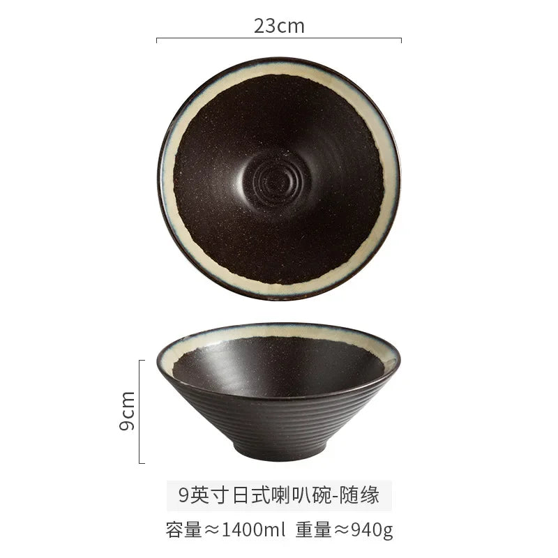 Creative Ceramic Bowl Japanese Ramen Bowl Household Soup Noodle Large Bucket Horn Bowl Tableware Set