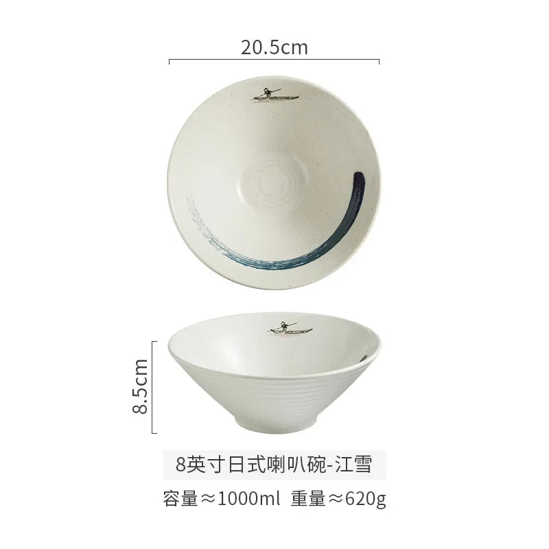 Creative Ceramic Bowl Japanese Ramen Bowl Household Soup Noodle Large Bucket Horn Bowl Tableware Set