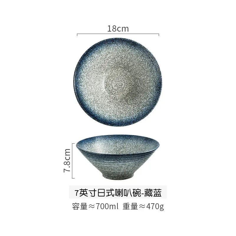 Creative Ceramic Bowl Japanese Ramen Bowl Household Soup Noodle Large Bucket Horn Bowl Tableware Set