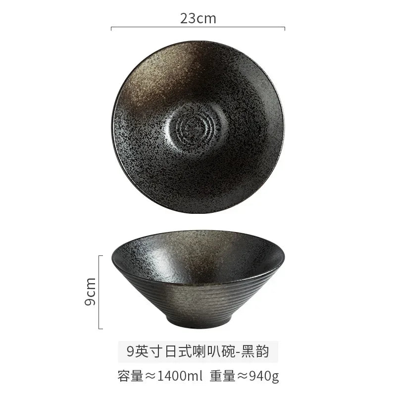 Creative Ceramic Bowl Japanese Ramen Bowl Household Soup Noodle Large Bucket Horn Bowl Tableware Set