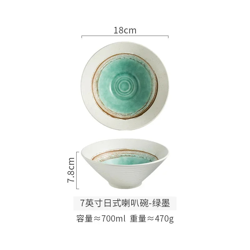 Creative Ceramic Bowl Japanese Ramen Bowl Household Soup Noodle Large Bucket Horn Bowl Tableware Set