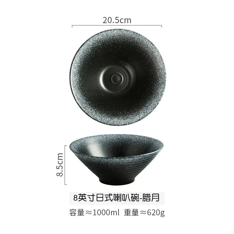 Creative Ceramic Bowl Japanese Ramen Bowl Household Soup Noodle Large Bucket Horn Bowl Tableware Set