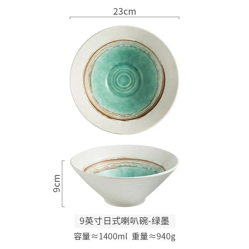 Creative Ceramic Bowl Japanese Ramen Bowl Household Soup Noodle Large Bucket Horn Bowl Tableware Set