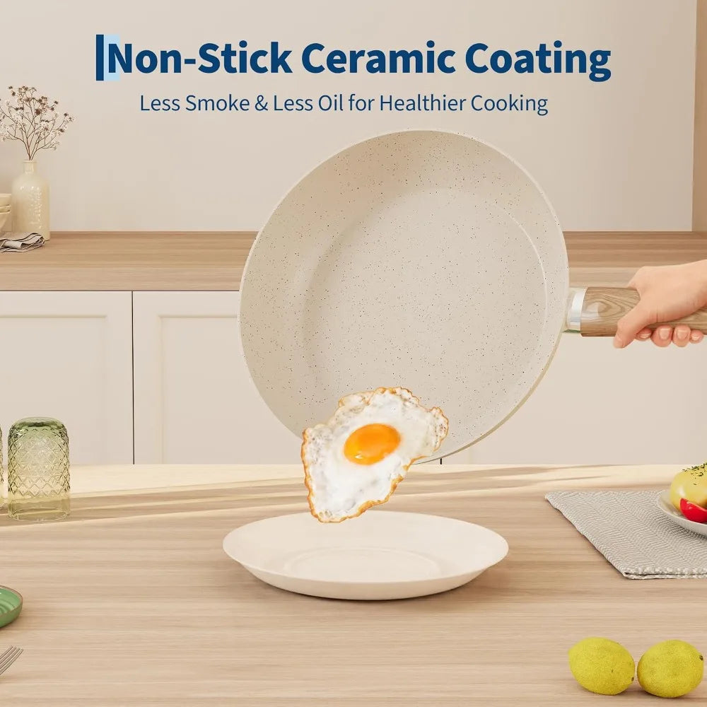21Pcs Ceramic Cookware Pots and Pans Set Nonstick Cookware Set Ceramic Induction Kitchen Cooking Set
