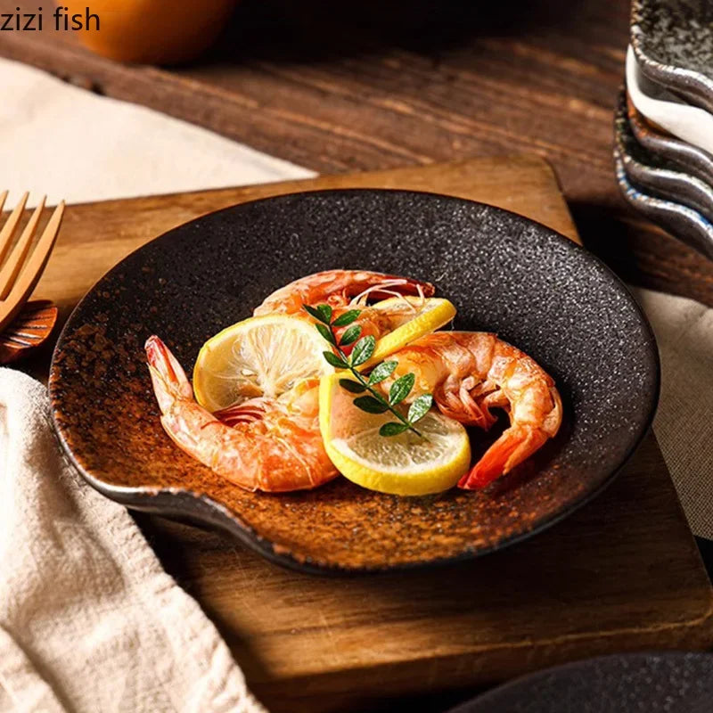Retro Irregular Ceramic Plate Sashimi Sushi Plate Dessert Plate Pasta Dish Serving Plates Molecular Cuisine Restaurant Tableware