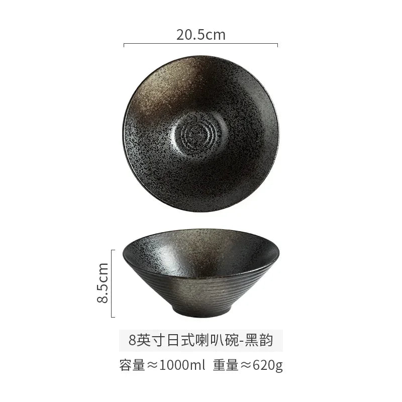 Creative Ceramic Bowl Japanese Ramen Bowl Household Soup Noodle Large Bucket Horn Bowl Tableware Set