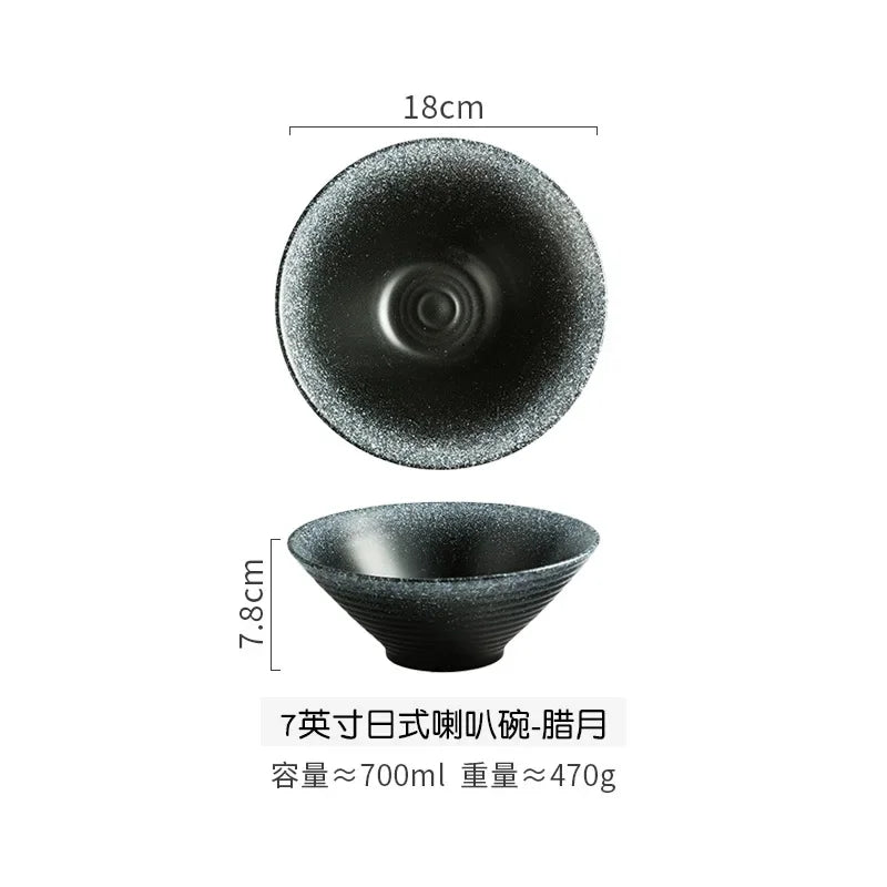 Creative Ceramic Bowl Japanese Ramen Bowl Household Soup Noodle Large Bucket Horn Bowl Tableware Set