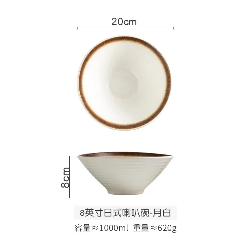 Creative Ceramic Bowl Japanese Ramen Bowl Household Soup Noodle Large Bucket Horn Bowl Tableware Set