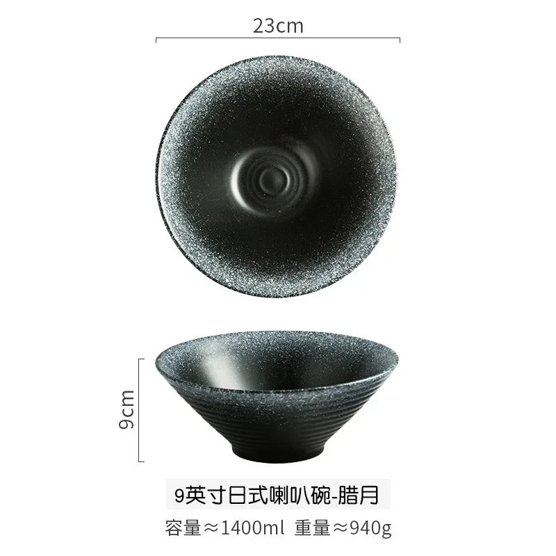 Creative Ceramic Bowl Japanese Ramen Bowl Household Soup Noodle Large Bucket Horn Bowl Tableware Set